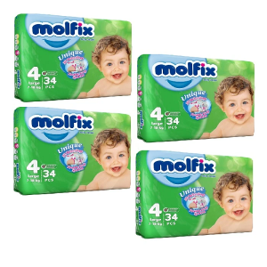 پوشک بچه مولفیکس سایز 4 کد PK04434 بسته 34 عددی مجموعه 4 عددی