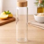 وتل آب شیشه‌ای شفاف با سرپوش بامبو