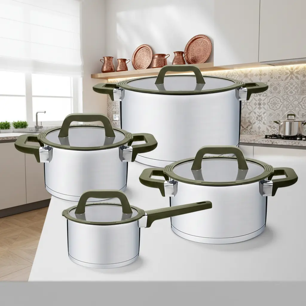 ست قابلمه و ماهیتابه ۸ پارچه استیل