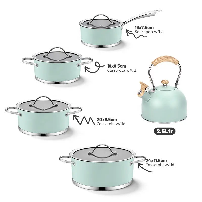 ست ظروف آشپزی استیل ۹ پارچه با پوشش نچسب