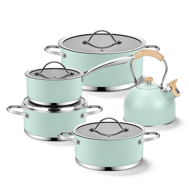 ست ظروف آشپزی استیل ۹ پارچه با پوشش نچسب