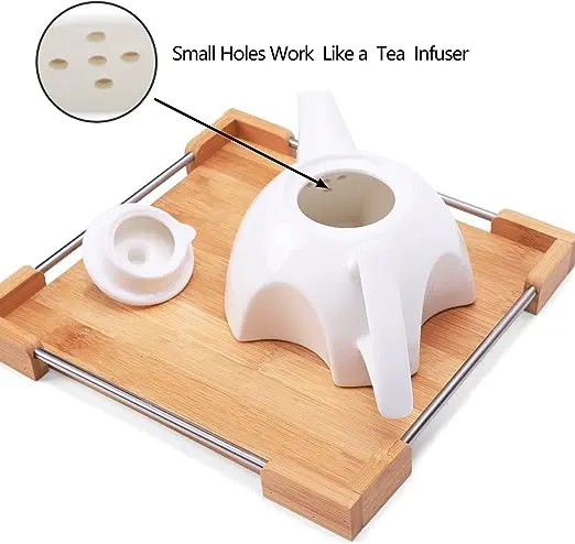 ست چاینک و گیلاس سرامیکی با سینی چوبی