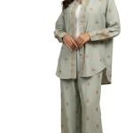ست سه تکه یخن قاق، بلوز و شلوار نخی