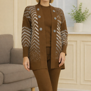 ست سه‌تکه بافت طرح‌دار کلاسیک