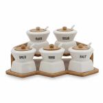 ست مصالح دانی سرامیکی با پایه بامبو