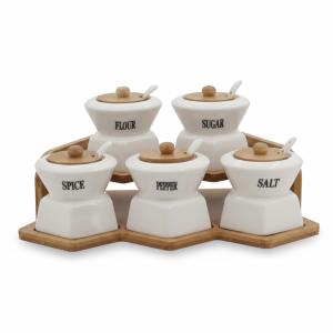 ست مصالح دانی سرامیکی با پایه بامبو