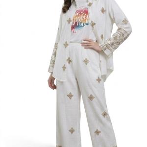 ست سه تکه یخن قاق، بلوز و شلوار نخی