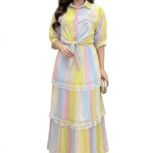 پیراهن ماکسی نخی با رنگ‌ های پاستلی