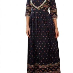 پیراهن دراز طرح دار سرمه ای