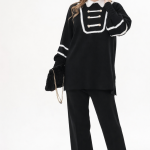 ست دوتکه بافت مدل «کلاسیکو» با یقه ملوانی و جزئیات تزیینی