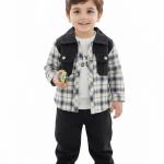 ست دو پارچه پسرانه مدل یخن‌ قاق چهارخانه