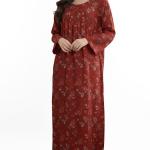 پیراهن بلند نخی گلدار سرخ