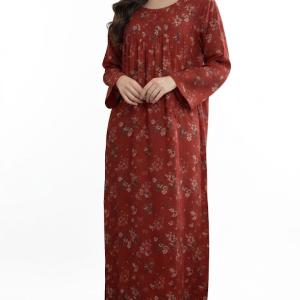 پیراهن بلند نخی گلدار سرخ