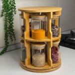 Glass Spice Jar Set with Rotating Wooden Rack