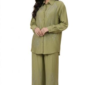 ست نخی لاجوردی با تزئینات درخشان