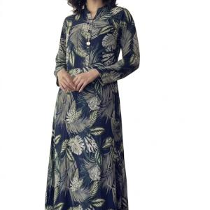 پیراهن بلند نخی با طرح برگ های استوایی