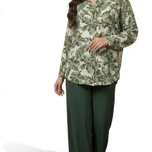 ست نخی سبز یشمی با نقش‌ های استوایی