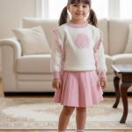 ست دو تکه جاکت و دامن دخترانه مدل گل برجسته