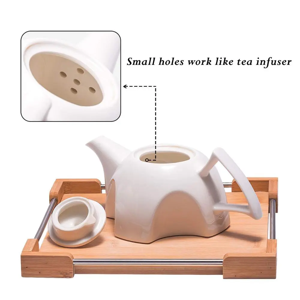 ست چاینک و گیلاس سرامیکی با سینی چوبی