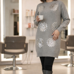 پیراهن بافت ماکسی با ظرافت نگین‌کاری و طراحی کلاسیک