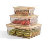 ست ظروف شیشه‌ ای با درپوش چوبی