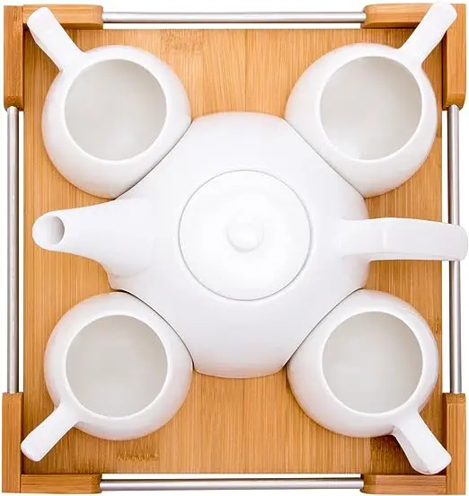 ست چاینک و گیلاس سرامیکی با سینی چوبی