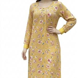 پیراهن بلند نخی با طرح گلدار زرد