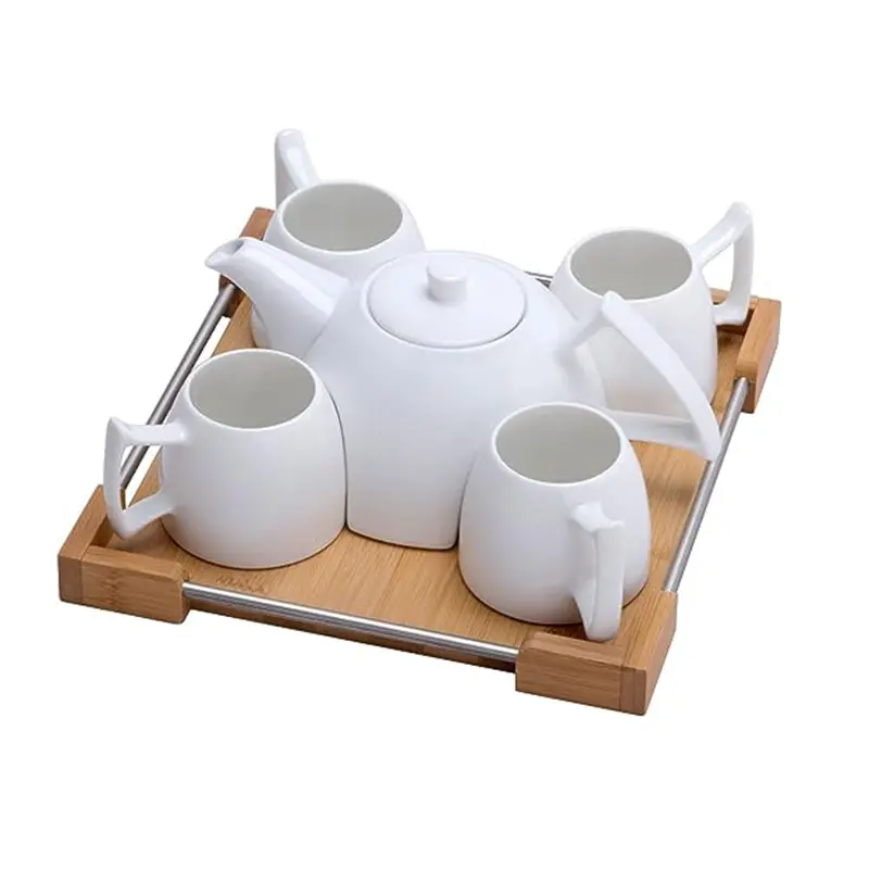 ست چاینک و گیلاس سرامیکی با سینی چوبی