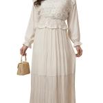 پیراهن ماکسی پلیسه با جزییات گیپور