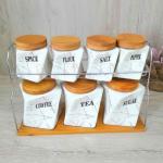 سِت مصالح دانی سنگی با درپوش چوبی