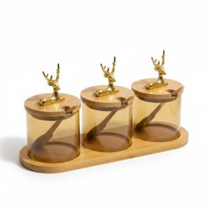 سِت ۳ تایی مصالح دانی شیشه‌ ای با قاشق