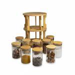 Glass Spice Jar Set with Rotating Wooden Rack