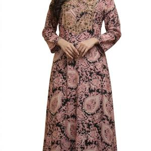 پیراهن نخی گلدار با حاشیه دالبر