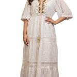 پیراهن بلند نخی با طرح سنتی رنگارنگ