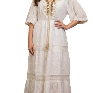 پیراهن بلند نخی با طرح سنتی رنگارنگ