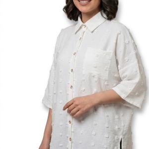 بلوز یخن‌ قاق خامک‌ دوزی شده سفید