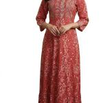 پیراهن بلند نخی با طرح اسلیمی سرخ