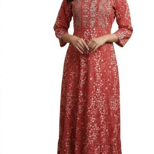 پیراهن بلند نخی با طرح اسلیمی سرخ