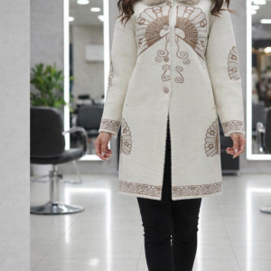 پالتوی لوکس طرح‌دار با یقه خز طبیعی