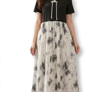 پیراهن ماکسی نخی با طرح گیاهی