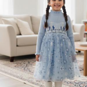 پیراهن محفلی دخترانه طرح برفی