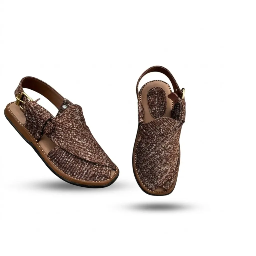 چپلی پیشاوری چرمی با دیزاین بافت دار ریز