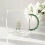 پیاله شیشه‌ ای با طرح گل رز داخلی