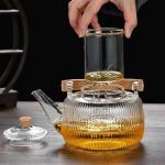 چاینک شیشه‌ ای پیرکس با دسته‌ ی چوبی