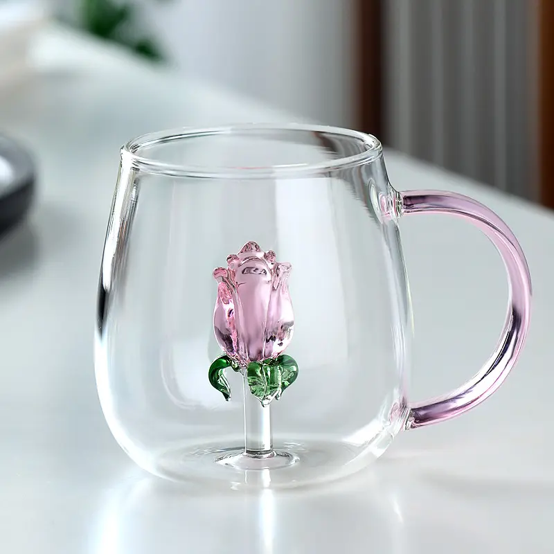 گیلاس شیشه ای طرح گل رز