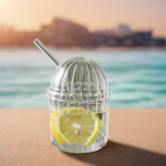 لیوان شیشه‌ ای طرح گنبدی با نی