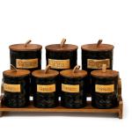 ست مصالح دانی سرامیکی هفت پارچه با استند چوبی