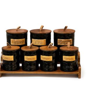 ست مصالح دانی سرامیکی هفت پارچه با استند چوبی