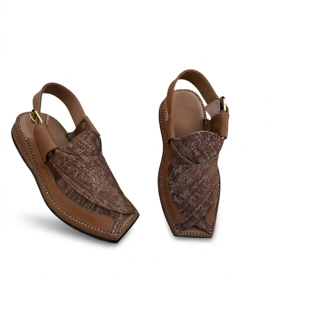 چپلی پیشاوری چرمی با دیزاین بافت دار