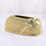 جای دستمال کاغذی فلزی طلایی طرح گل